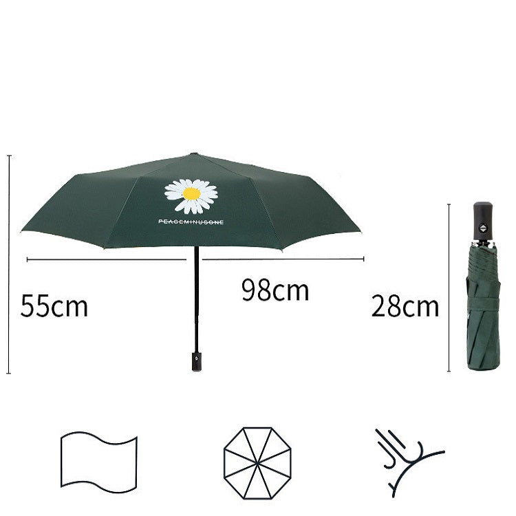 Ombrello GD Daisy in vinile per sole e pioggia, parasole anti-UV, tre ombrelli pieghevoli