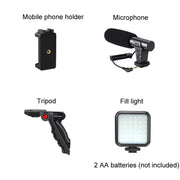 Microfono live con treppiede e luce LED 3 in 1