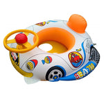 Sedile gonfiabile per nuoto con anello per nuoto in acqua per bambini a forma di auto addensata da 2 pezzi con volante, Thickened Police Car, Cartoon Fish Pattern