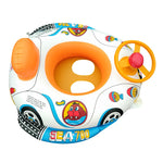 Sedile gonfiabile per nuoto con anello per nuoto in acqua per bambini a forma di auto addensata da 2 pezzi con volante, Thickened Police Car, Cartoon Fish Pattern