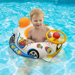 Sedile gonfiabile per nuoto con anello per nuoto in acqua per bambini a forma di auto addensata da 2 pezzi con volante, Thickened Police Car, Cartoon Fish Pattern