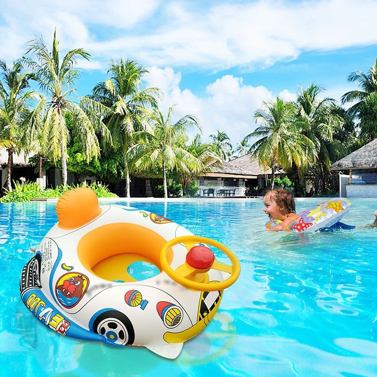 Sedile gonfiabile per nuoto con anello per nuoto in acqua per bambini a forma di auto addensata da 2 pezzi con volante, Thickened Police Car, Cartoon Fish Pattern
