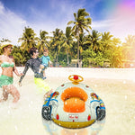 Sedile gonfiabile per nuoto con anello per nuoto in acqua per bambini a forma di auto addensata da 2 pezzi con volante, Thickened Police Car, Cartoon Fish Pattern