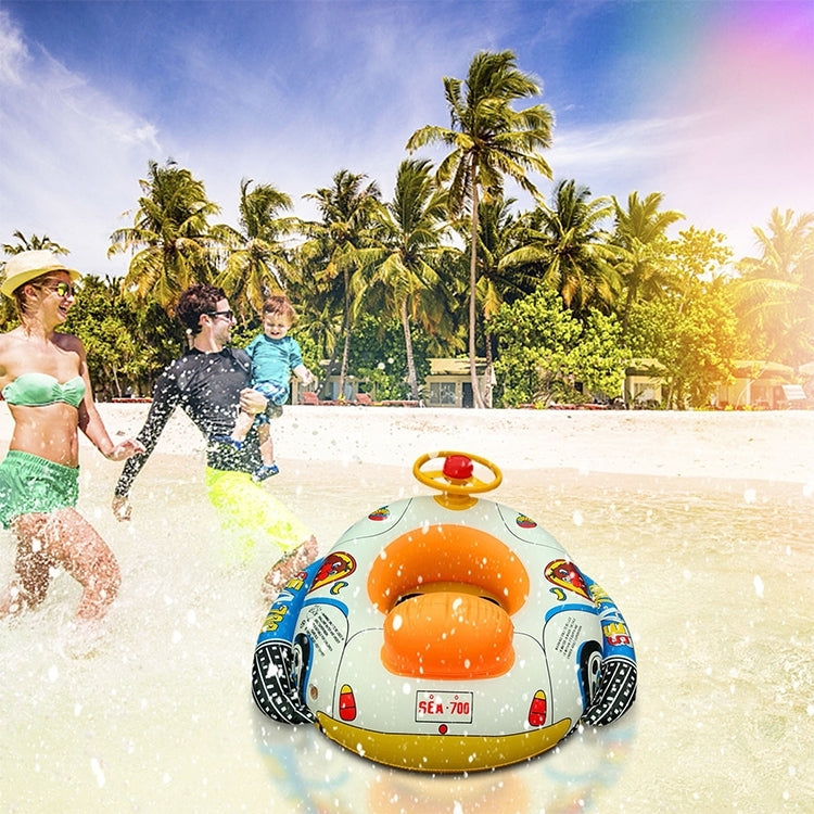 Sedile gonfiabile per nuoto con anello per nuoto in acqua per bambini a forma di auto addensata da 2 pezzi con volante, Thickened Police Car, Cartoon Fish Pattern
