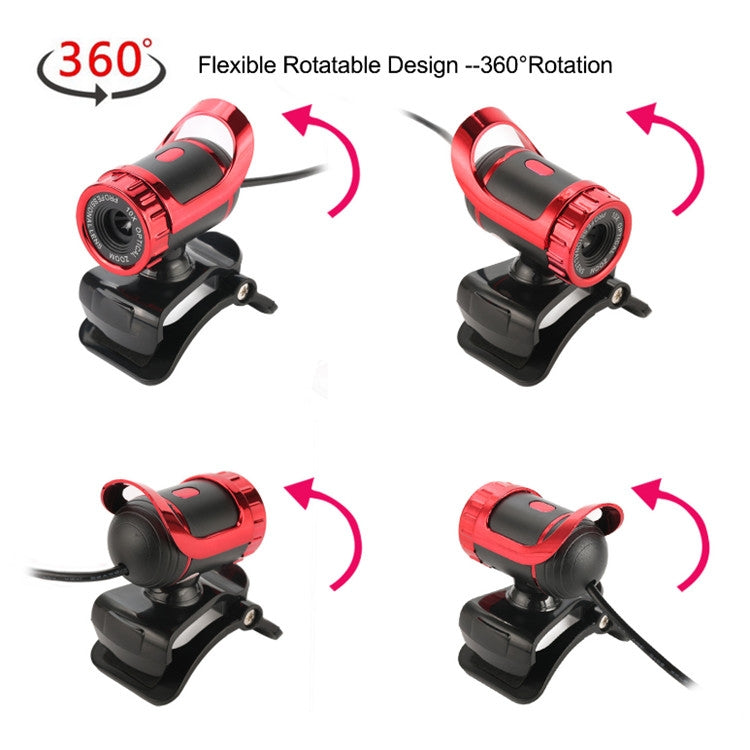 HXSJ A859 480P Rete di computer Telecamera da corso Videocamera USB Microfono fonoassorbente incorporato, Red, Black, No Camera Function Black, No Camera Function  Red