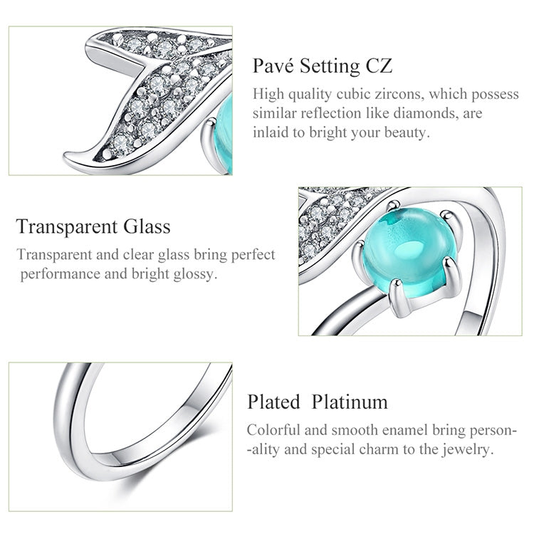 Anello aperto con lacrime di sirena Anello in argento sterling S925 e placcato platino, SCR515