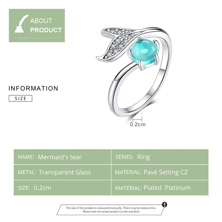 Anello aperto con lacrime di sirena Anello in argento sterling S925 e placcato platino, SCR515
