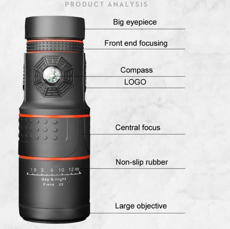 FEIRSH 12x50 Monocolo per visione notturna ad alta definizione in condizioni di scarsa illuminazione Binocolo per fotocamera da concerto per cellulare, T01 12x50