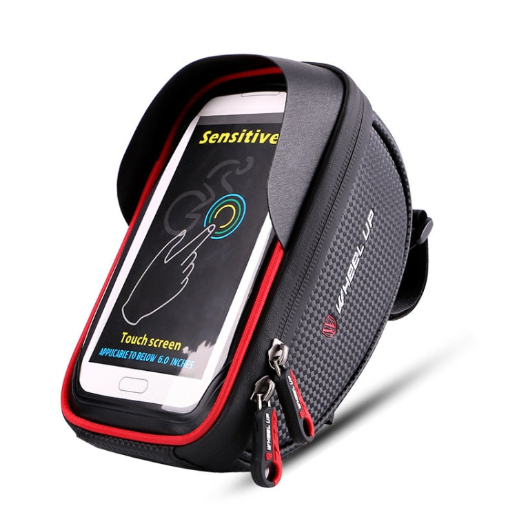 WHEEL UP Borsa per cellulare con touch screen antispruzzo per bicicletta Borsa per trave anteriore per mountain bike Borsa per manubrio da equitazione, Black, Black and Red, 010 Chinese Elements, Twist Section-Black, Ball Pattern Section-Black