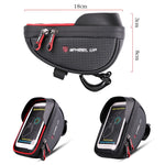 WHEEL UP Borsa per cellulare con touch screen antispruzzo per bicicletta Borsa per trave anteriore per mountain bike Borsa per manubrio da equitazione, Black, Black and Red, 010 Chinese Elements, Twist Section-Black, Ball Pattern Section-Black