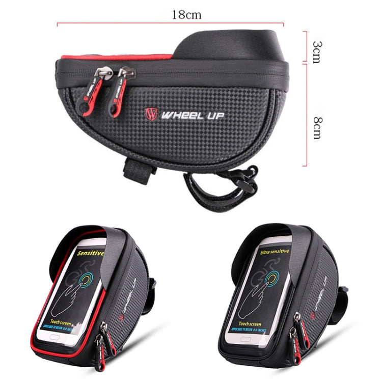 WHEEL UP Borsa per cellulare con touch screen antispruzzo per bicicletta Borsa per trave anteriore per mountain bike Borsa per manubrio da equitazione, Black, Black and Red, 010 Chinese Elements, Twist Section-Black, Ball Pattern Section-Black