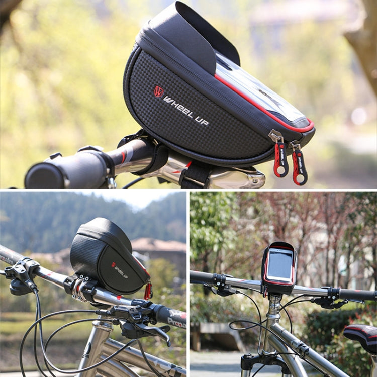 WHEEL UP Borsa per cellulare con touch screen antispruzzo per bicicletta Borsa per trave anteriore per mountain bike Borsa per manubrio da equitazione, Black, Black and Red, 010 Chinese Elements, Twist Section-Black, Ball Pattern Section-Black