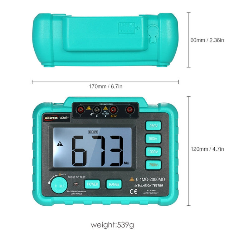 VC60B+ Multimetro digitale Strumento di misura Tester di resistenza di isolamento digitale, Green