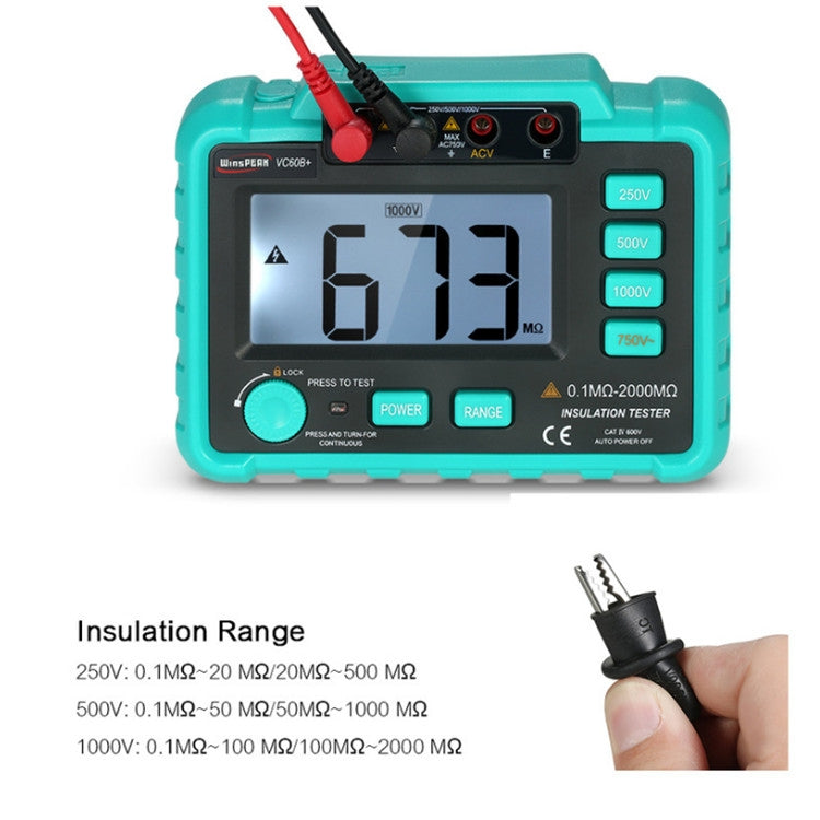 VC60B+ Multimetro digitale Strumento di misura Tester di resistenza di isolamento digitale, Green