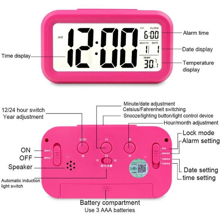 Tipo di temperatura Sveglia Lazy Snooze Orologio elettronico retroilluminato silenzioso, Battery(White), Battery(Green), Battery(Black), Battery(Blue), Battery(Rose Red)