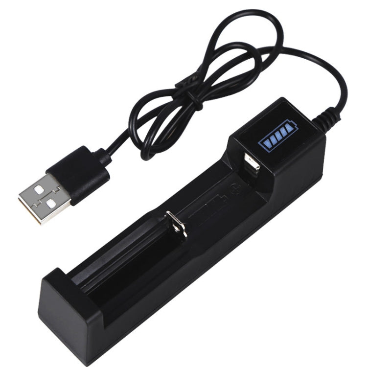 Caricabatterie USB singolo per batterie 18650 con torcia