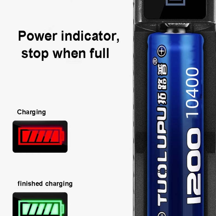 Caricabatterie USB singolo per batterie 18650 con torcia
