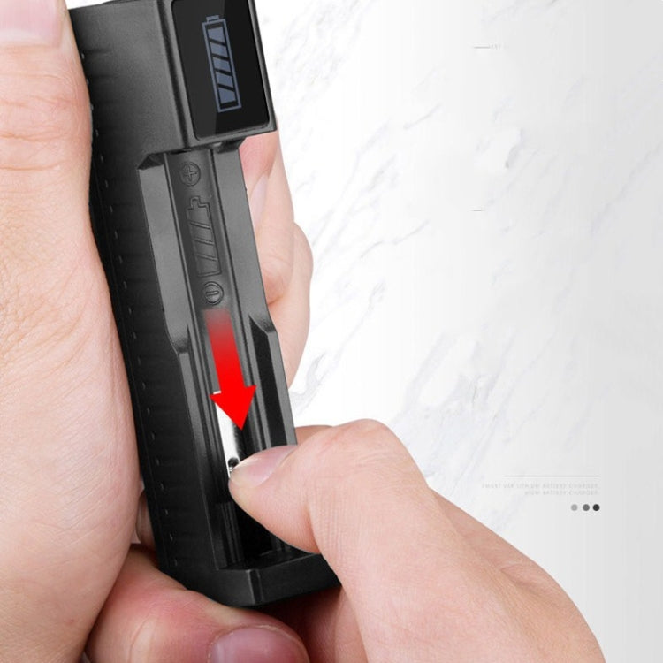 Caricabatterie USB singolo per batterie 18650 con torcia