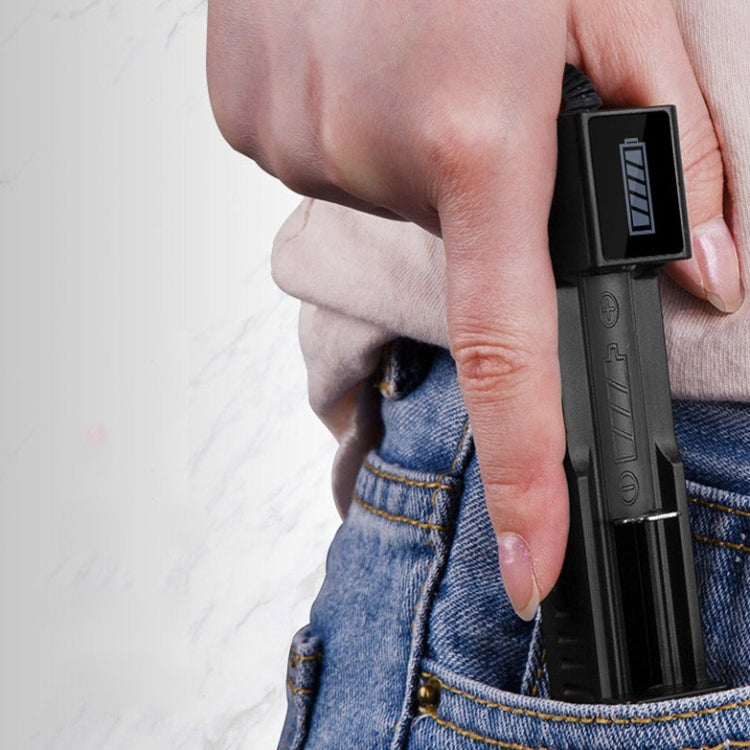 Caricabatterie USB singolo per batterie 18650 con torcia
