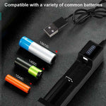 Caricabatterie USB singolo per batterie 18650 con torcia
