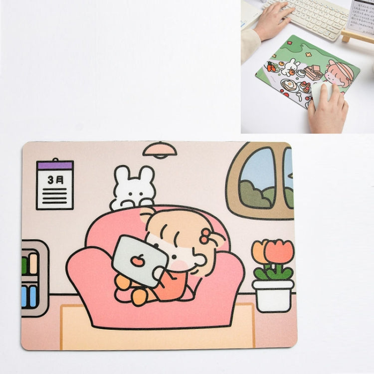 Tappetino per mouse per studente portatile, creativo, simpatico cartone animato, coniglio, ragazza, 5 pezzi, Sofa, Hide and seek, Sleeping, Eating