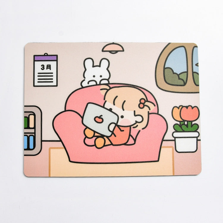 Tappetino per mouse per studente portatile, creativo, simpatico cartone animato, coniglio, ragazza, 5 pezzi, Sofa, Hide and seek, Sleeping, Eating