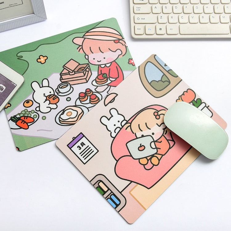 Tappetino per mouse per studente portatile, creativo, simpatico cartone animato, coniglio, ragazza, 5 pezzi, Sofa, Hide and seek, Sleeping, Eating