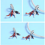 Ciondolo specchio per trucco con tacco alto in argento sterling 925 con rossetto rosso