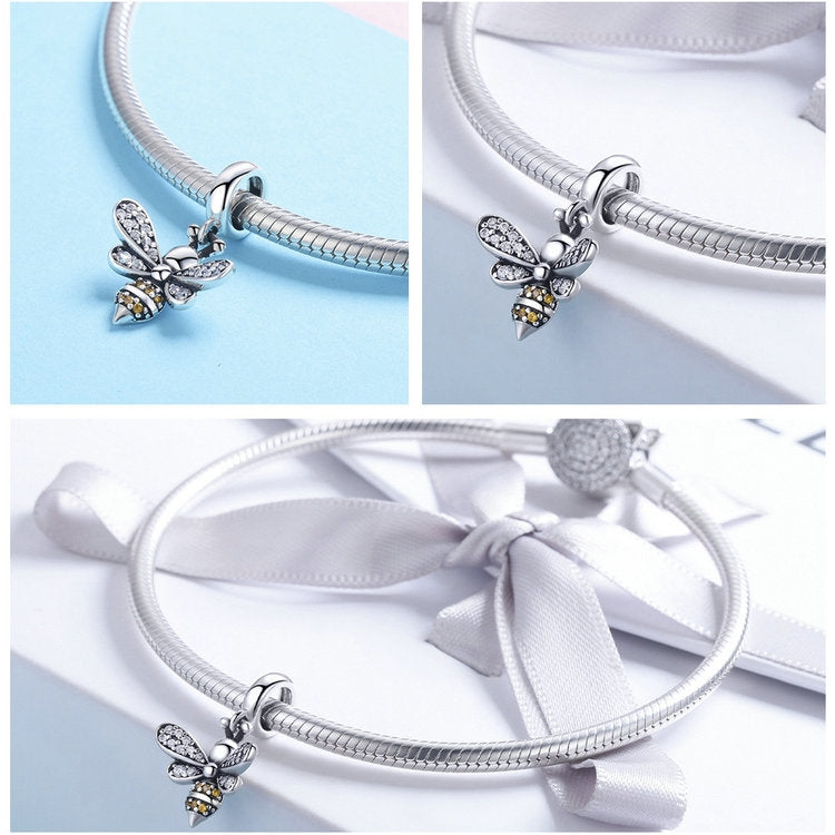 Accessori per bracciale con perline fai-da-te con ciondolo a forma di ape in argento sterling S925, SCC821