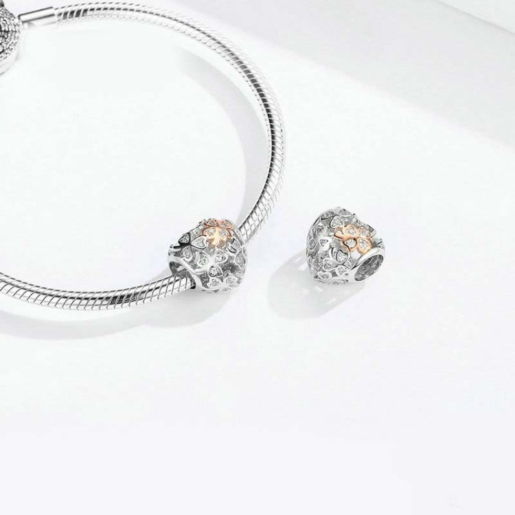 Accessori per bracciale fai da te con quadrifoglio cavo in rilievo a forma di cuore in argento sterling 925, SCC1248