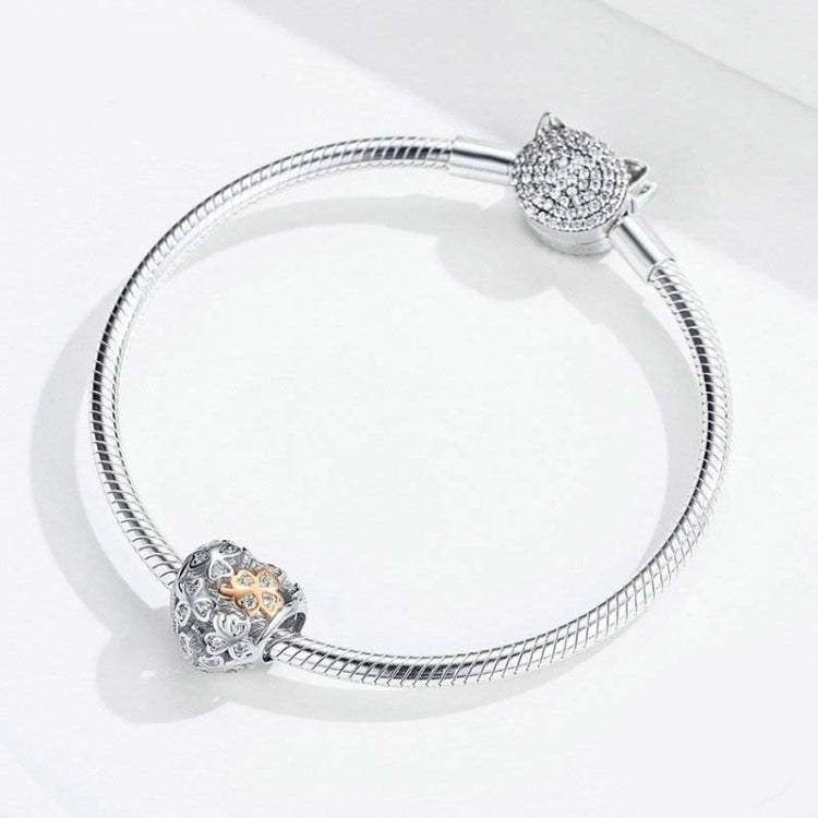 Accessori per bracciale fai da te con quadrifoglio cavo in rilievo a forma di cuore in argento sterling 925, SCC1248