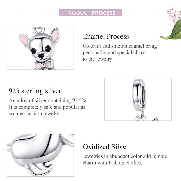 Accessori per bracciale fai da te con ciondolo a forma di cane Chihuahua in argento sterling 925, SCC1317