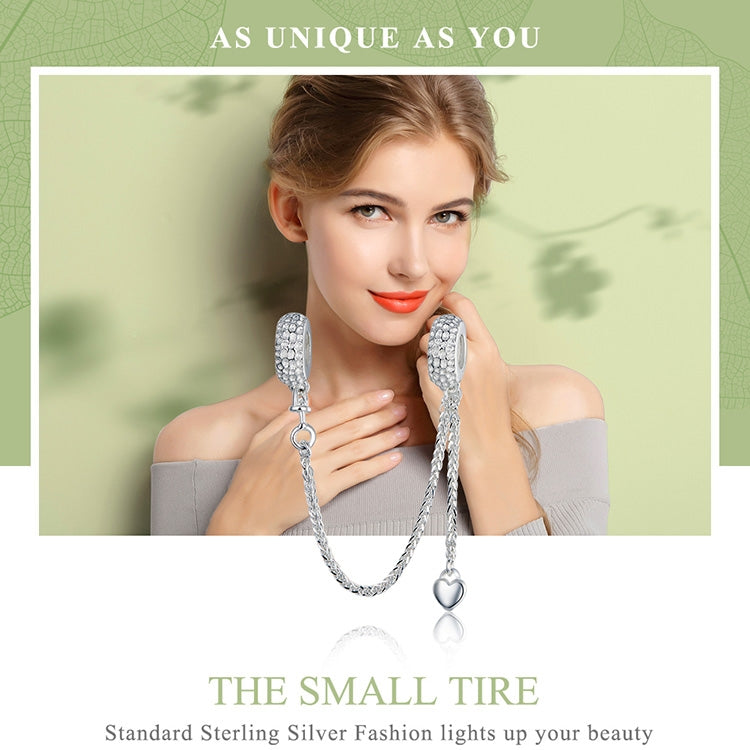 Braccialetti da donna con ciondolo con tappo a forma di cuore d'amore in argento sterling 925 con catena di sicurezza Gioielli fai da te, SCC1112