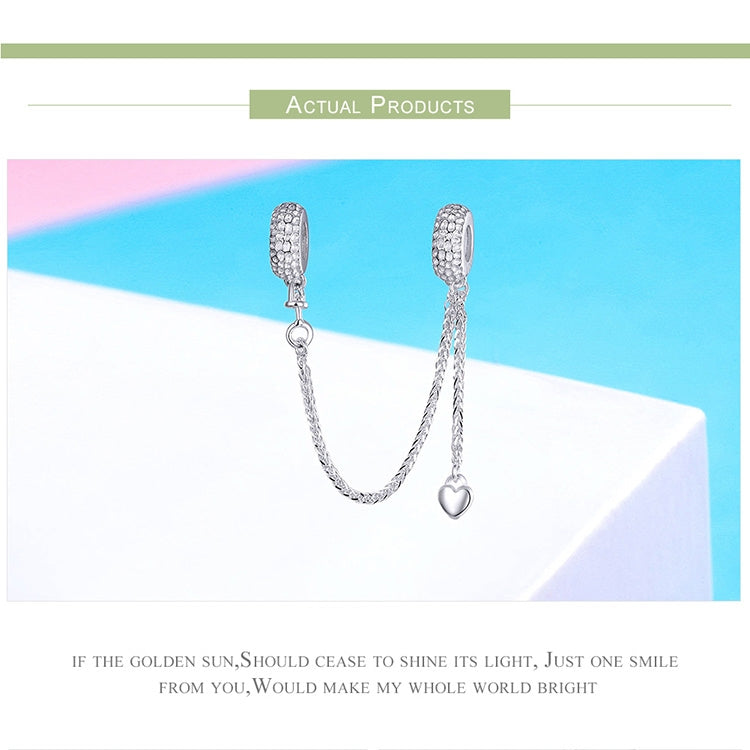 Braccialetti da donna con ciondolo con tappo a forma di cuore d'amore in argento sterling 925 con catena di sicurezza Gioielli fai da te, SCC1112