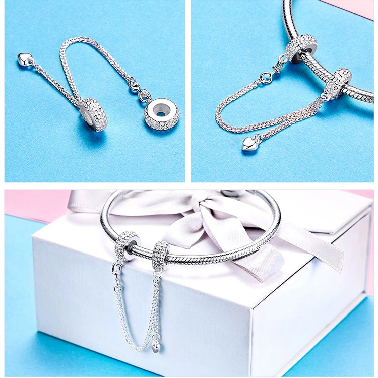 Braccialetti da donna con ciondolo con tappo a forma di cuore d'amore in argento sterling 925 con catena di sicurezza Gioielli fai da te, SCC1112