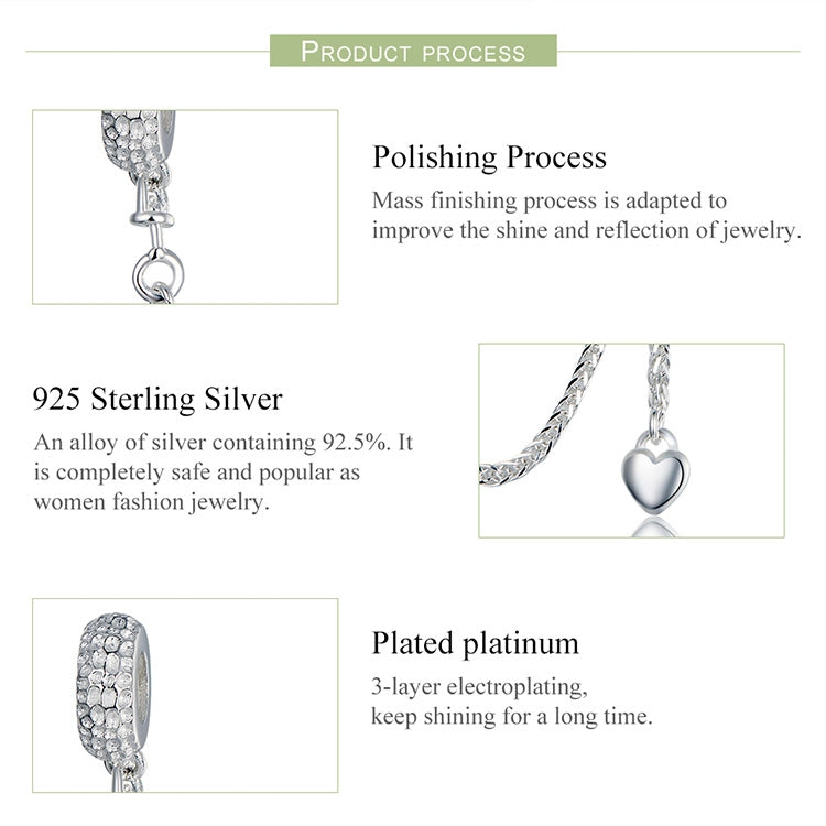 Braccialetti da donna con ciondolo con tappo a forma di cuore d'amore in argento sterling 925 con catena di sicurezza Gioielli fai da te, SCC1112
