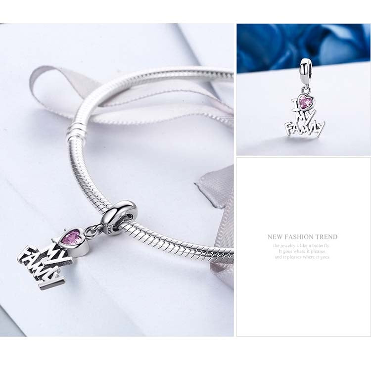 Accessori per bracciale con pietra preziosa rosa intarsiata con ciondolo I Love My Home in argento sterling S925