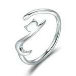 Anello aperto alla moda con anello in argento sterling con gatto impertinente, SCR220-B, SCR220