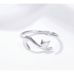 Anello aperto alla moda con anello in argento sterling con gatto impertinente, SCR220-B, SCR220