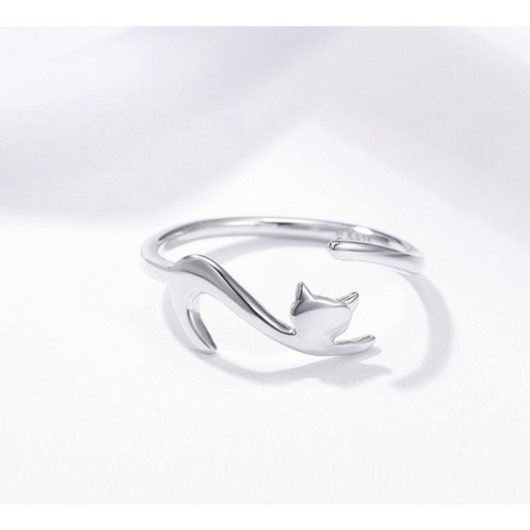 Anello aperto alla moda con anello in argento sterling con gatto impertinente, SCR220-B, SCR220