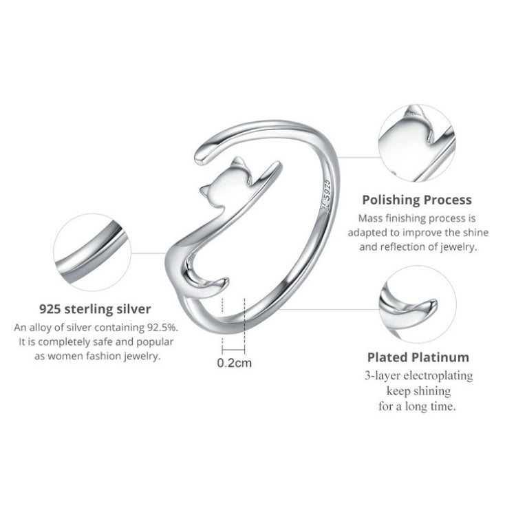 Anello aperto alla moda con anello in argento sterling con gatto impertinente, SCR220-B, SCR220