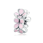 Perline di gioielli fai da te con ciondolo a forma di fiore in argento sterling 925 con smalto rosa, SCC1484