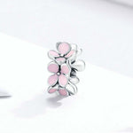 Perline di gioielli fai da te con ciondolo a forma di fiore in argento sterling 925 con smalto rosa, SCC1484