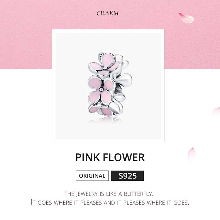 Perline di gioielli fai da te con ciondolo a forma di fiore in argento sterling 925 con smalto rosa, SCC1484
