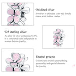 Perline di gioielli fai da te con ciondolo a forma di fiore in argento sterling 925 con smalto rosa, SCC1484