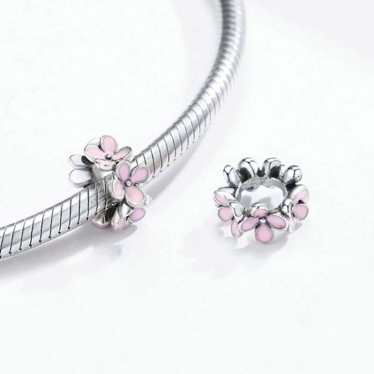 Perline di gioielli fai da te con ciondolo a forma di fiore in argento sterling 925 con smalto rosa, SCC1484