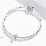 Perline di gioielli fai da te con ciondolo a forma di fiore in argento sterling 925 con smalto rosa, SCC1484