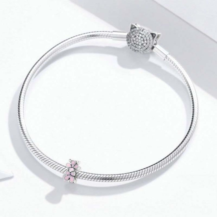 Perline di gioielli fai da te con ciondolo a forma di fiore in argento sterling 925 con smalto rosa, SCC1484