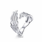 Anello aperto con ali di piume in argento sterling S925 Anello regolabile
