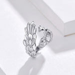 Anello aperto con ali di piume in argento sterling S925 Anello regolabile
